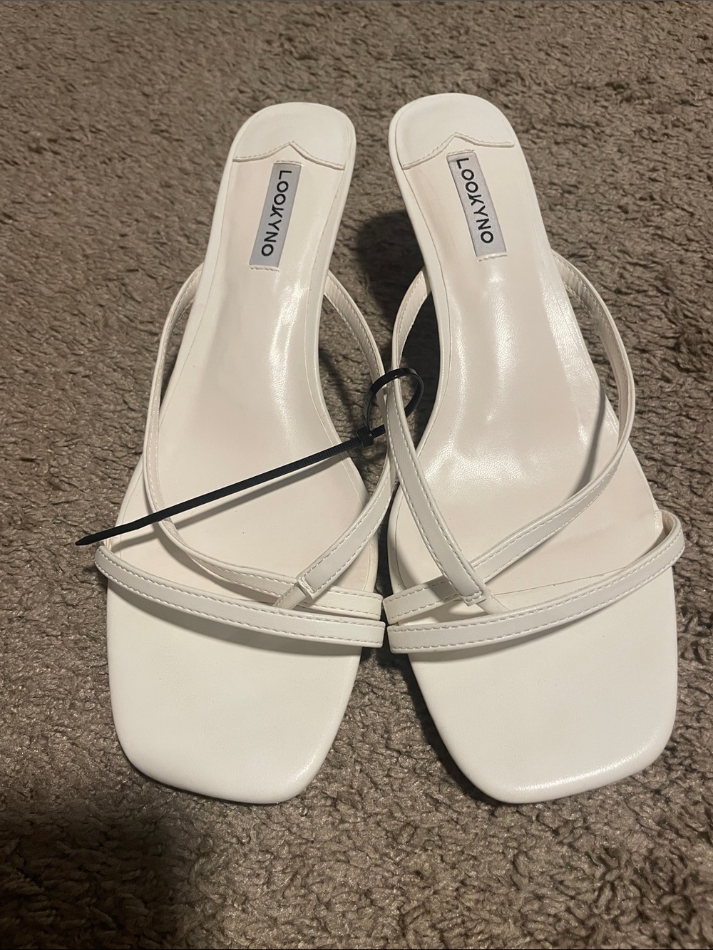 White Strappy Square-Toe Slide Mules